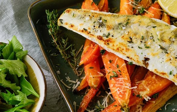 Probieren Sie unser Zanderfilet mit Parmesan Karotten