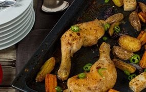 Iglo Hendl Rezept mit Wurzelgemüse aus dem Ofen